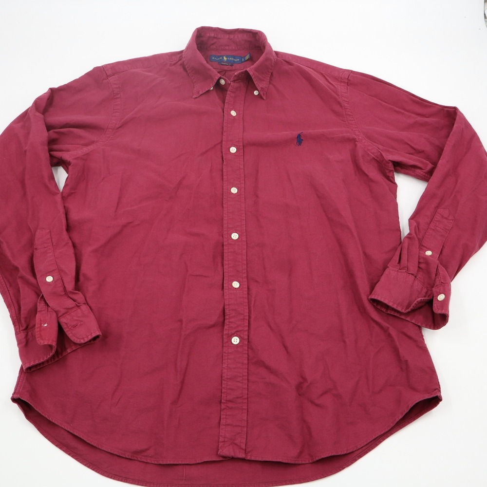 Ralph Lauren Mens‎ Classic Fit Burgundy Cotton Button Down Shirt Large